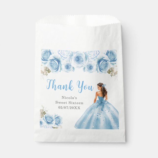 Princess in Blue Dress Sweet Sixteen Thank You Favour Bag (Front)
