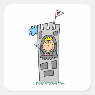Princess in Castle Tower Square Sticker