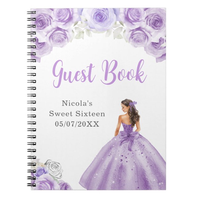 Princess in Dusty Purple Dress Sweet 16 Guest Book (Front)
