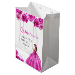 Princess in Hot Pink Dress Quinceanera Medium Gift Bag