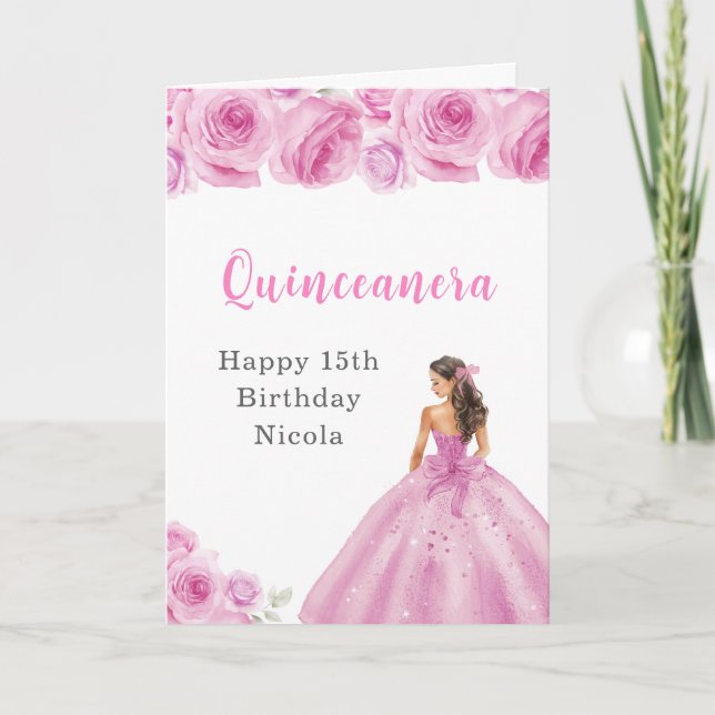 Princess in Light Pink Dress Birthday Quinceanera  Card (Front)