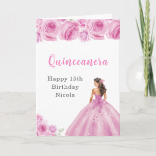 Princess in Light Pink Dress Birthday Quinceanera  Card