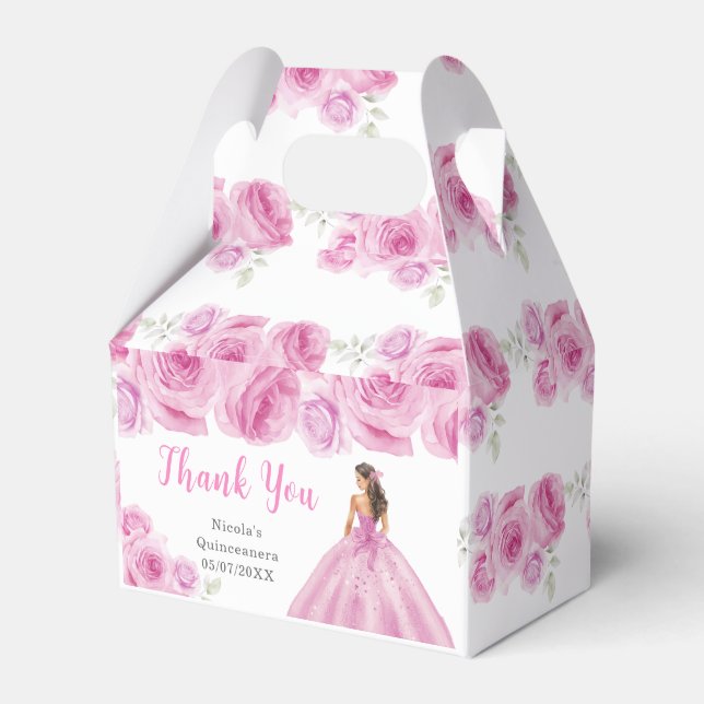 Princess in Light Pink Dress Quinceanera Thank You Favour Box (Front Side)