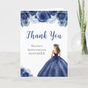 Princess in Navy Blue Dress Quinceanera Thank You Card