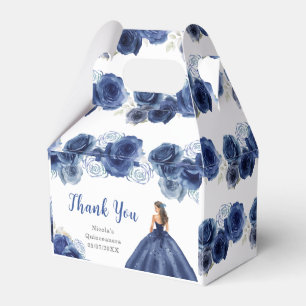Princess in Navy Blue Dress Quinceanera Thank You Favour Box