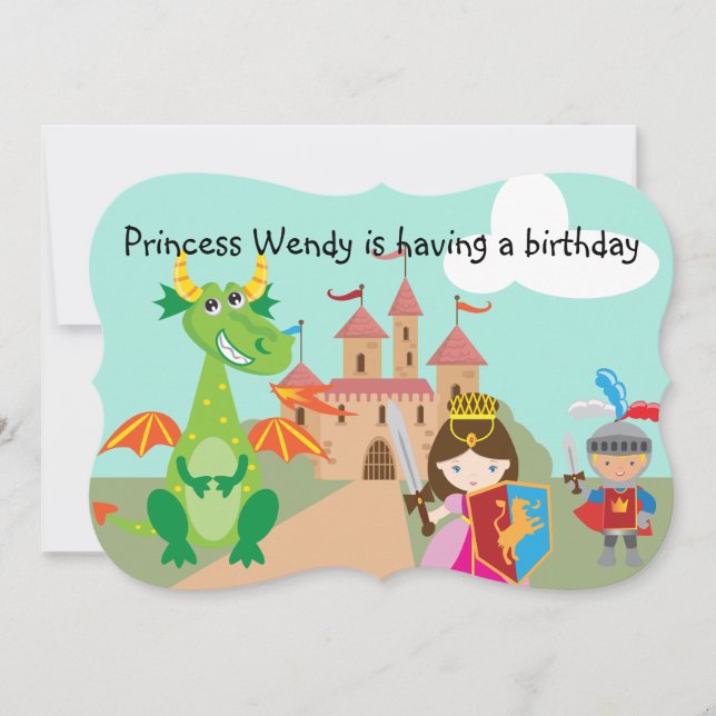 Princess in Pink Dragon and Knight Birthday Invite (Front)