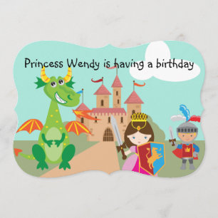 Princess in Pink Dragon and Knight Birthday Invite
