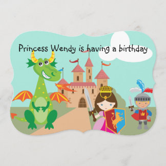 Princess in Pink Dragon and Knight Birthday Invite