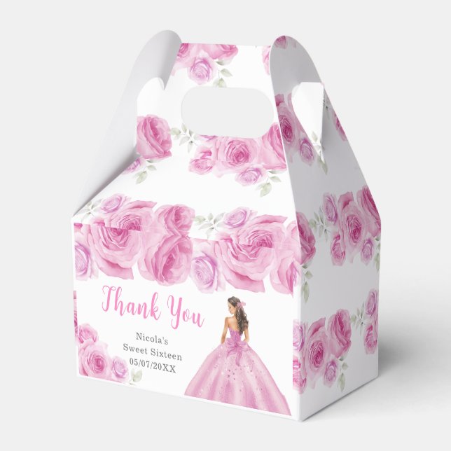 Princess in Pink Dress Sweet Sixteen Thank You Favour Box (Back Side)