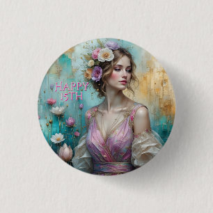Princess in Pink, Happy Birthday 15th *personalise 3 Cm Round Badge
