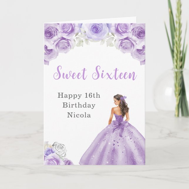 Princess in Purple Dress Sweet Sixteen Birthday Card (Front)
