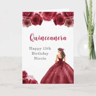 Princess in Red Dress Sweet Quinceanera Card
