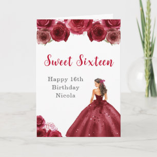 Princess in Red Dress Sweet Sixteen Birthday Card
