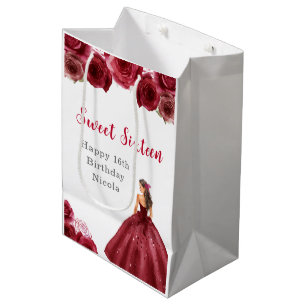 Princess in Red Dress Sweet Sixteen Birthday Medium Gift Bag