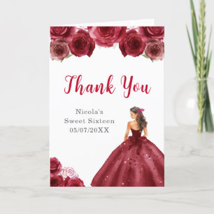 Princess in Red Dress Sweet Sixteen Thank You Card