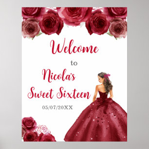 Princess in Red Dress Sweet Sixteen Welcome Poster