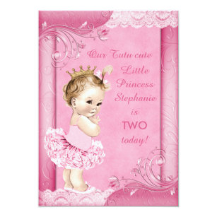 Princess in Tutu Baby 2nd Birthday Faux Lace Invitation