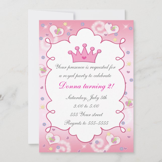 Princess Invitation Girl Birthday Party Butterfly (Front)