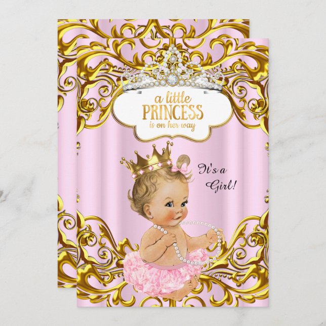 Princess is on her way Baby Shower Pink Blonde Invitation (Front/Back)