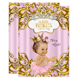 Princess is on her way Baby Shower Pink Brunette Invitation