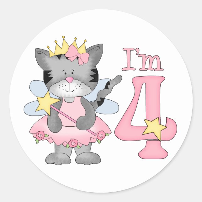 Princess Kitty 4th Birthday Classic Round Sticker (Front)