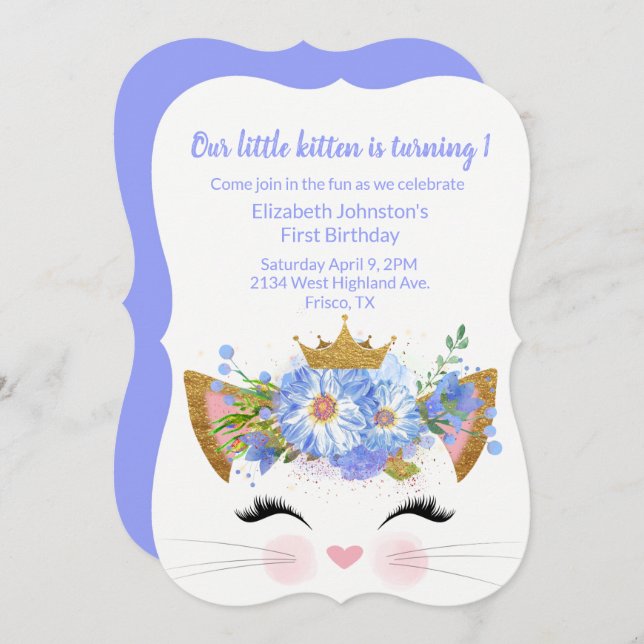 Princess Kitty Babys First Birthday Invitation (Front/Back)