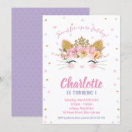 Princess Kitty Cat 1st Birthday Cute Invitation