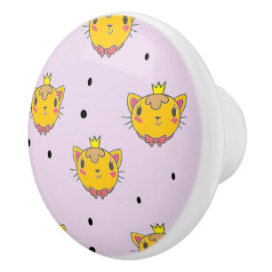 Princess kitty cat on purple ceramic knob