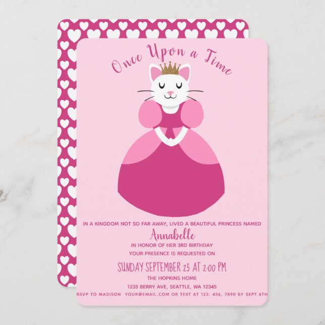 Princess Kitty Kids Birthday Invitation (Front/Back)