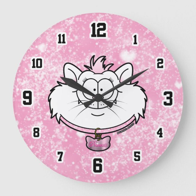 Princess Kitty Pink Sparkle Screwball Graphics Large Clock (Front)