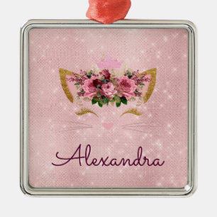 Princess Kitty Rose Gold - Blush Pink Metal Ornament