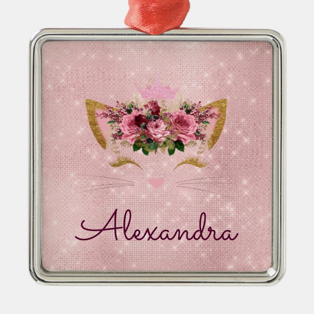 Princess Kitty Rose Gold - Blush Pink Metal Ornament (Front)