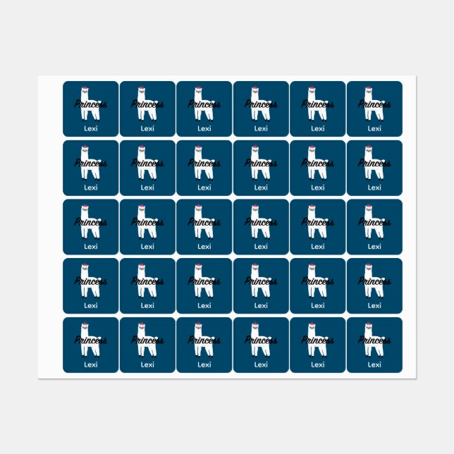 Princess Lama Design - Small Square Clothing Label (Sheet)