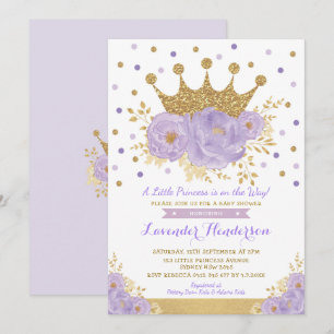 Princess Lavender Gold Floral Crown Baby Shower Invitation