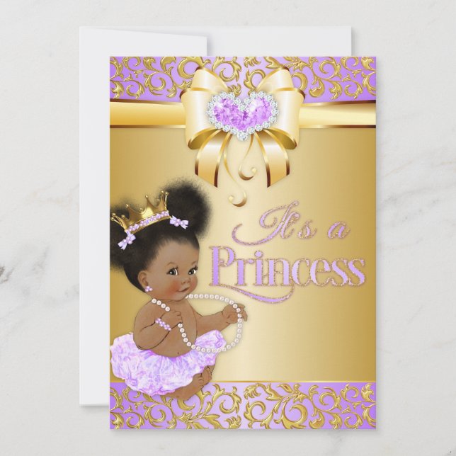 Princess  Lilac & Gold Diamond African American Invitation (Front)