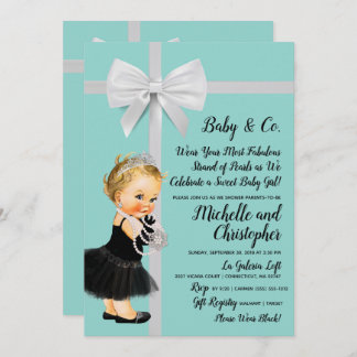 Princess Little Black Dress Blue Baby Shower Invitation