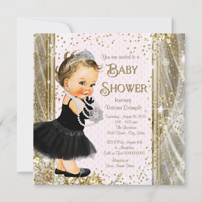 Princess Little Lady Pink Gold Girl Baby Shower Invitation (Front)