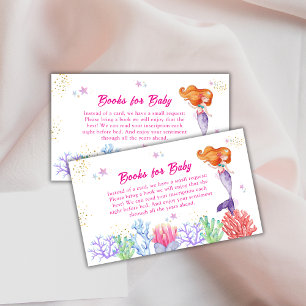 Princess Mermaid Coral Books For Baby Shower Enclosure Card