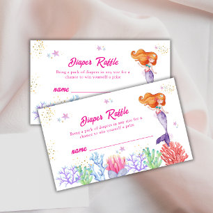 Princess Mermaid Coral Diaper Raffle Baby Shower Enclosure Card
