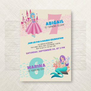 Princess Mermaid Joint Double Birthday Invitation