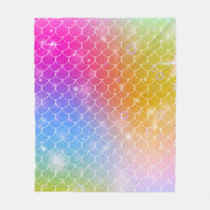 Princess mermaid with kawaii rainbow scales patter fleece blanket