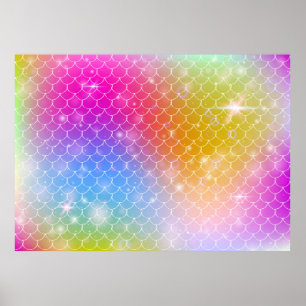 Princess mermaid with kawaii rainbow scales patter poster