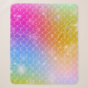 Princess mermaid with kawaii rainbow scales patter sherpa blanket