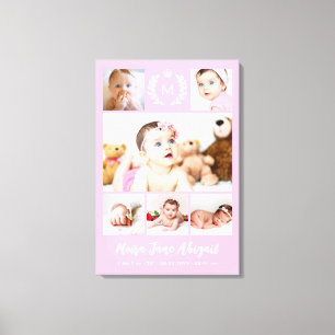 Princess Monogram Pink Baby Photo Collage Canvas Print
