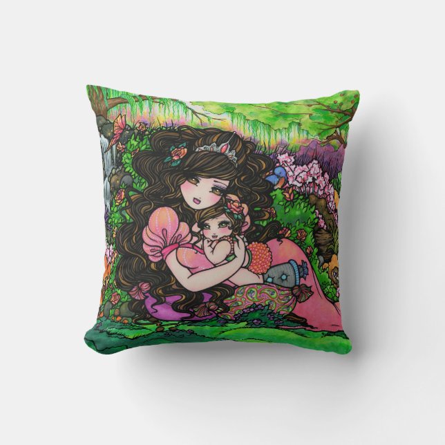 Princess Mum & Baby Fantasy Fine Art Pillow (Front)