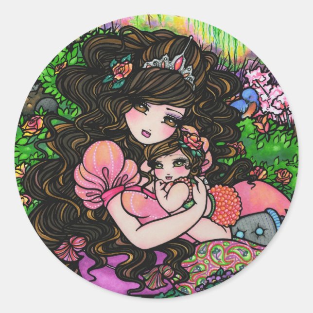 Princess Mum & Baby Shower Fantasy Art Stickers (Front)