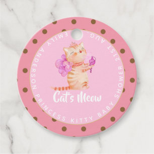 Princess (NAME) Is The Cats Meow Girls Pink Shower Favour Tags