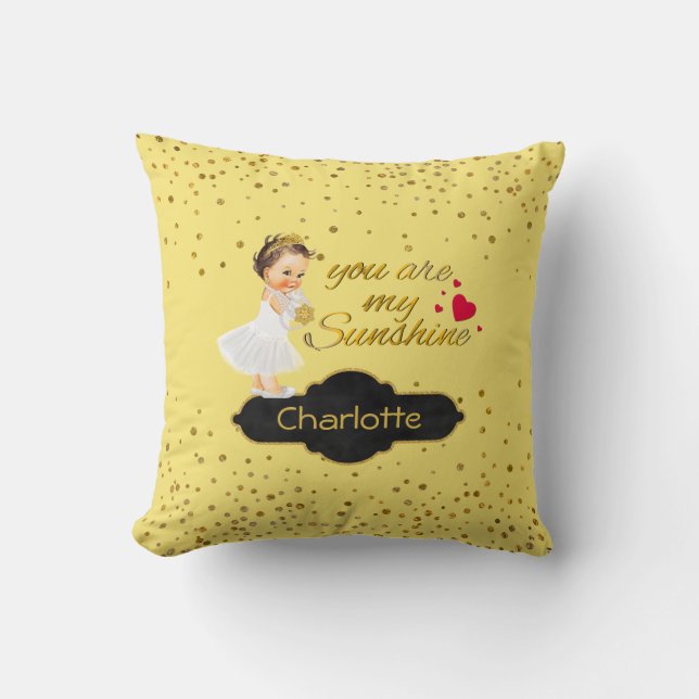 Princess Name | You Are My Sunshine Gold Nursery Cushion (Front)