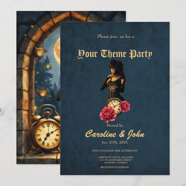Princess of the Clocks – Keeper of Moonlit Hours.  Invitation (Front/Back)