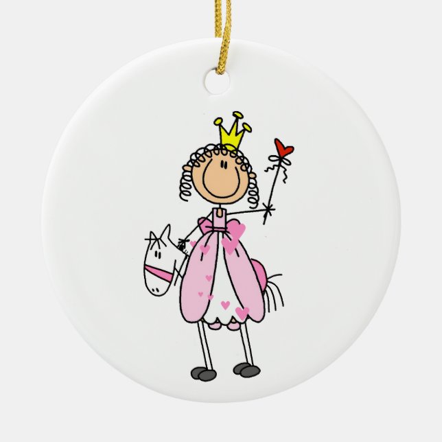 Princess on Horse Stick Figures Ceramic Ornament (Front)